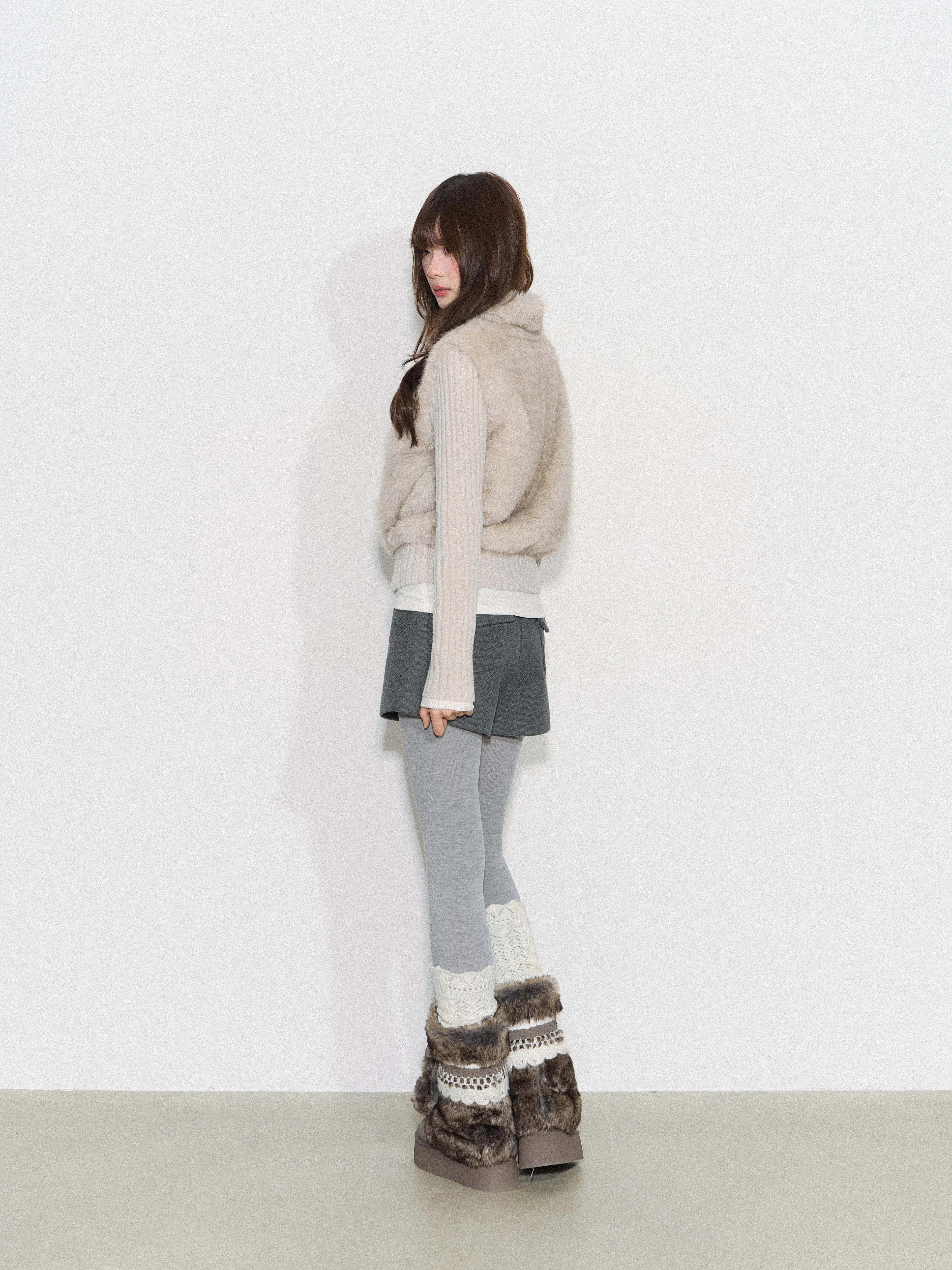 THELIGHT | FURRY SPLICED SHORT COAT【ID:TN00095】