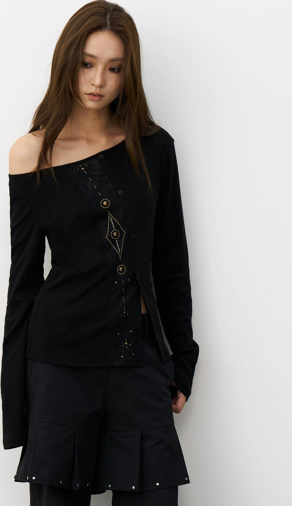 THELIGHT | GEOMETRIC BEADED LONG SLEEVE T-SHIRT【ID:TN00100】