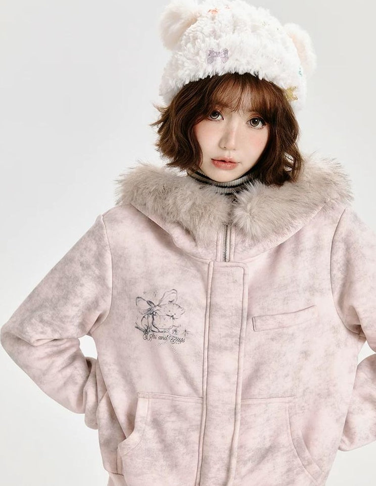 Girlyhalo |  PINK HOODED CARDIGAN SWEATSHIRT【ID:TN00006】