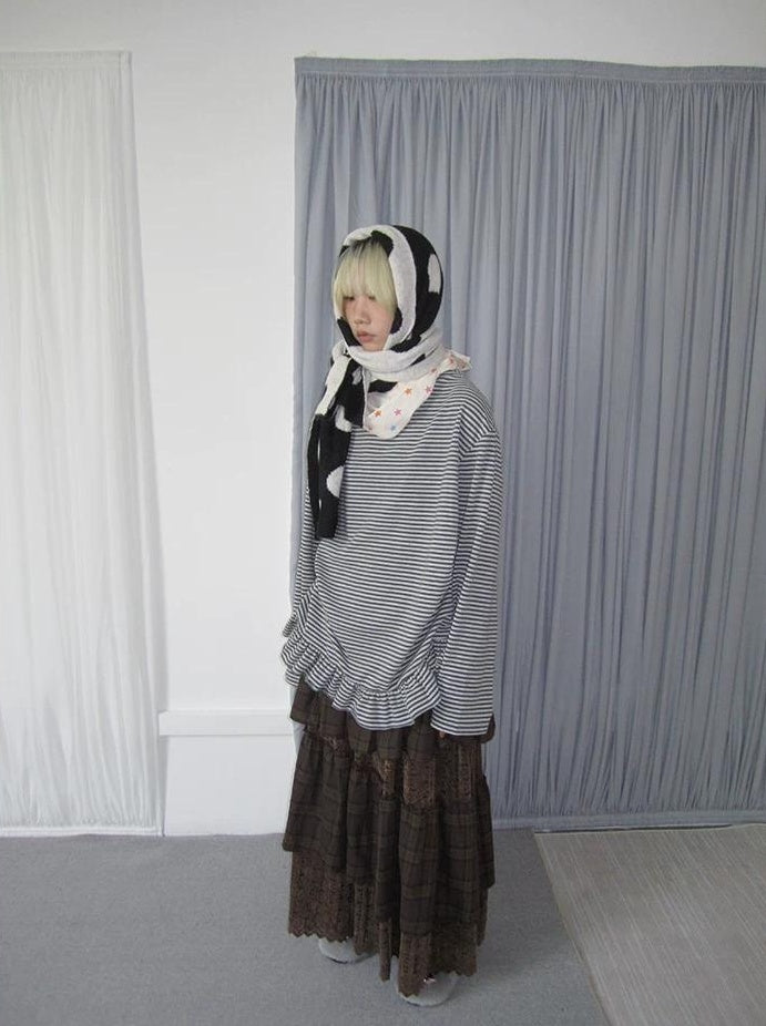3months | PLAID LACE MAXI SKIRT【ID:TN00051】