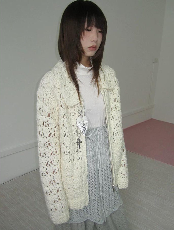 3months | HOLLOW ZIP KNITTED CARDIGAN【ID:TN00039】