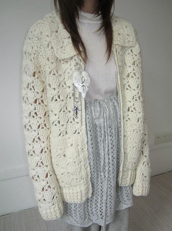3months | HOLLOW ZIP KNITTED CARDIGAN【ID:TN00039】