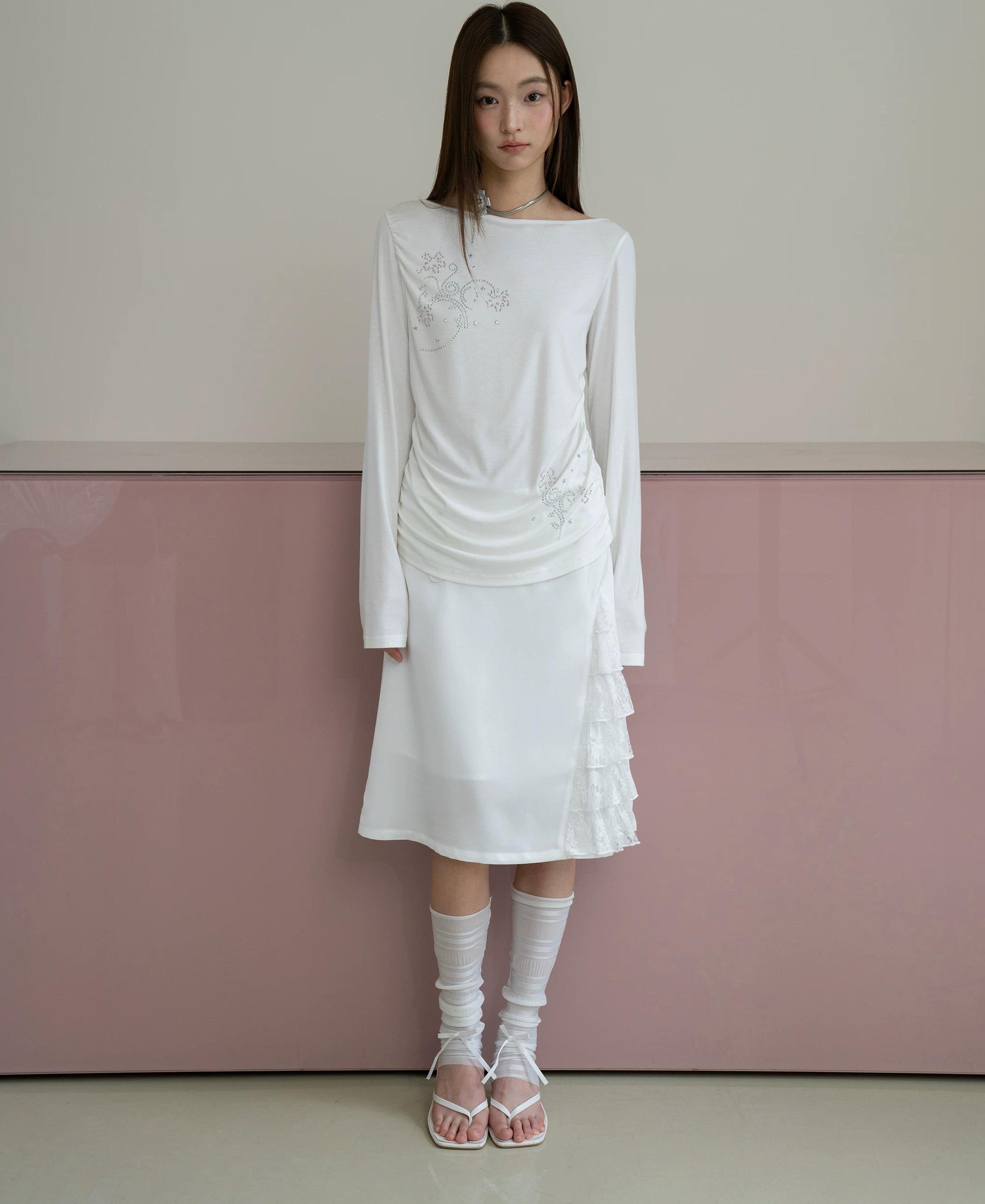THELIGHT | PLEATED LYOCELL LONG SLEEVE TOP【ID:TN00123】