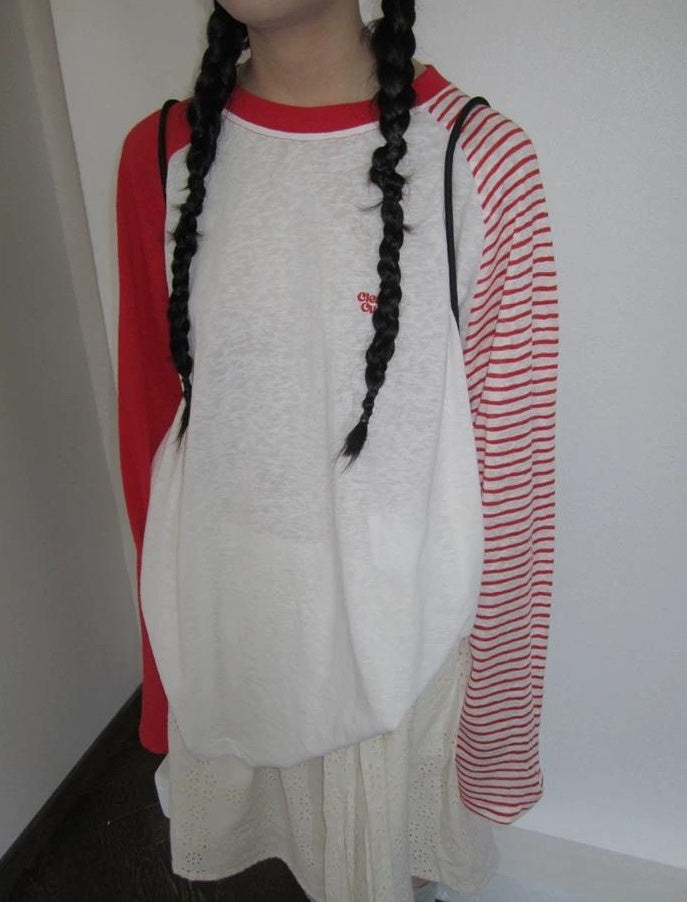 3months | SUMMER STRIPED T-SHIRT WITH SHEER SLEEVES【ID:TN00042】