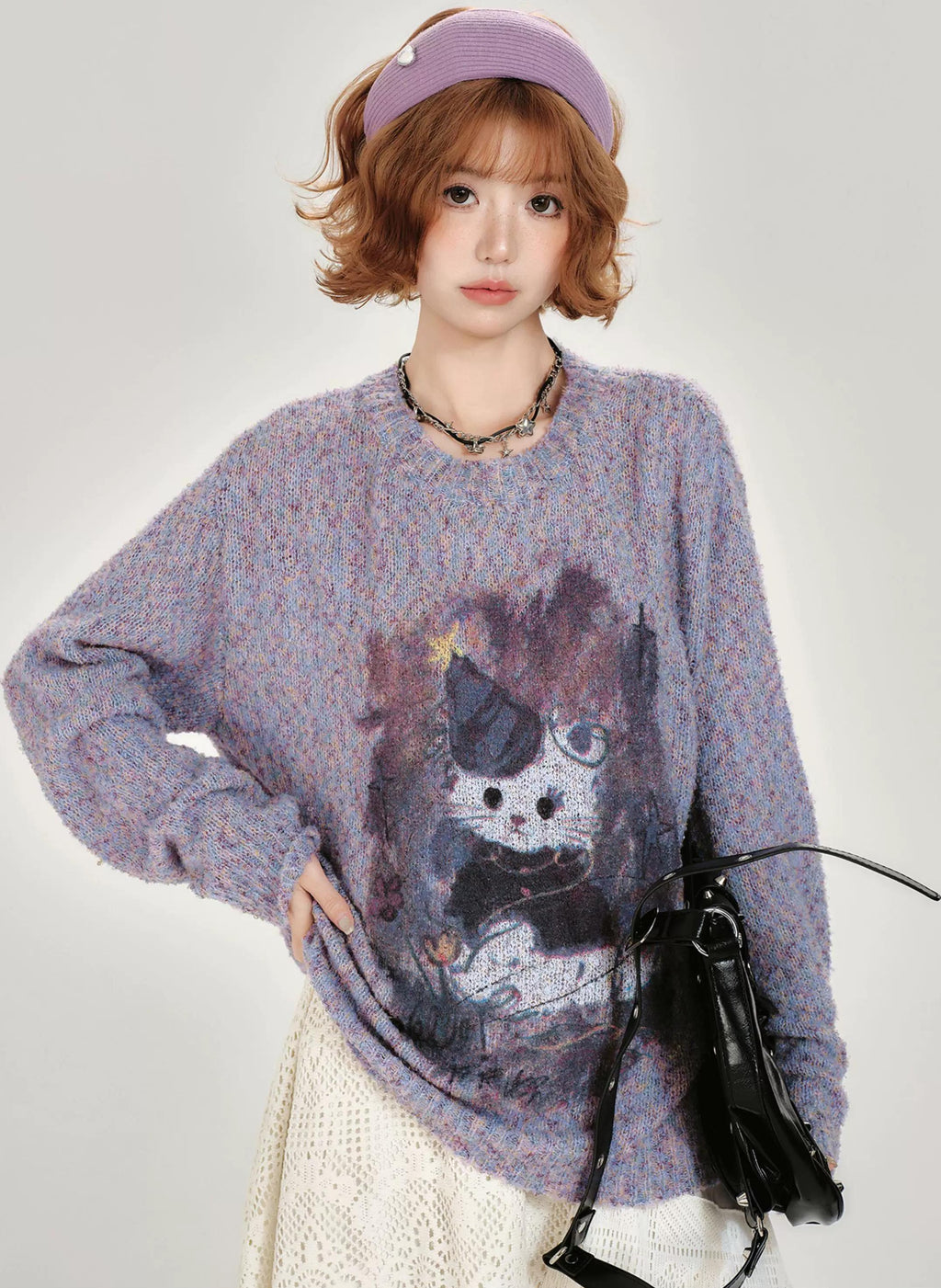 Girlyhalo |  RETRO PRINTED KNITTED SWEATER【ID:TN00008】