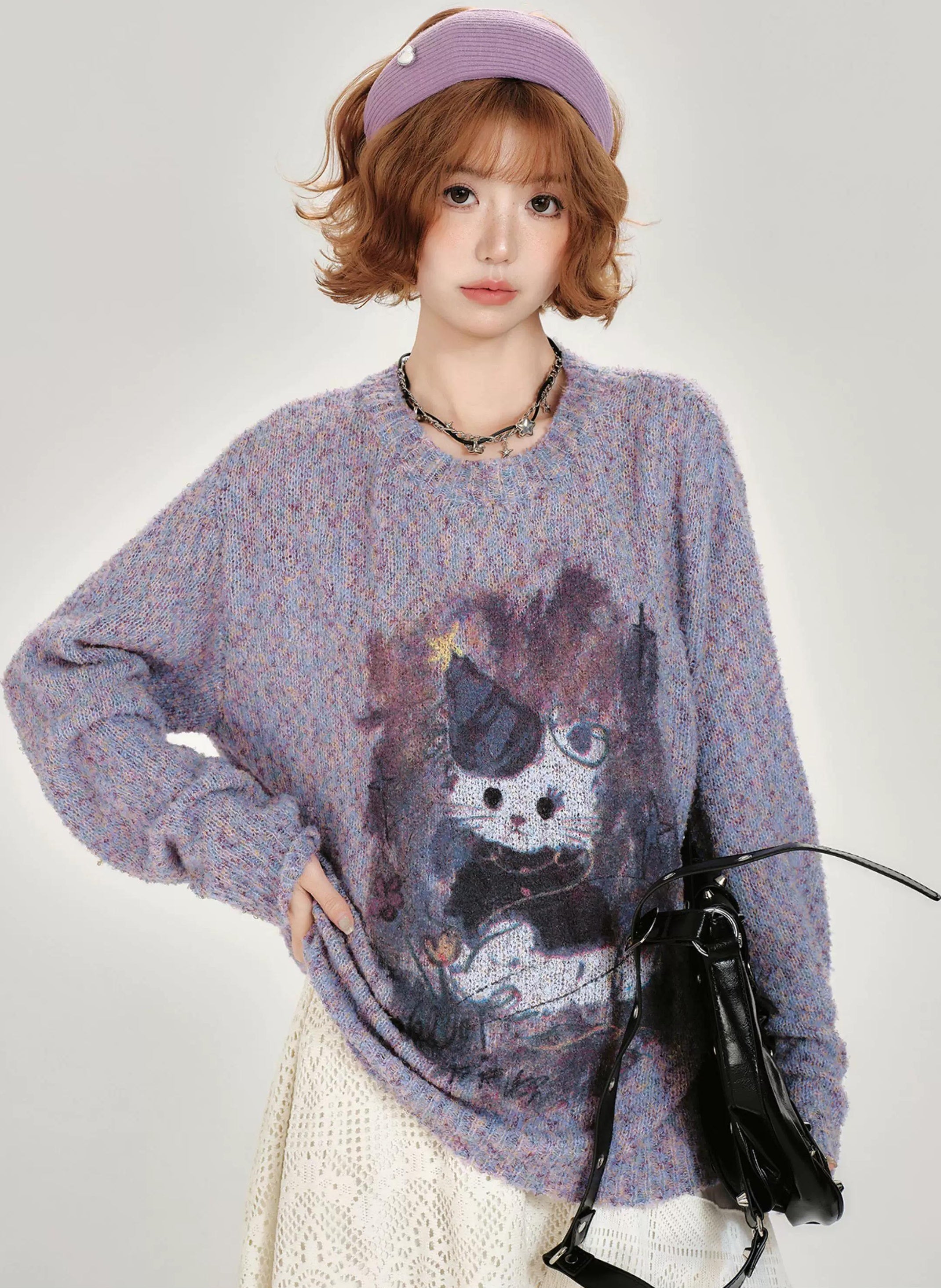 Girlyhalo |  RETRO PRINTED KNITTED SWEATER【ID:TN00008】