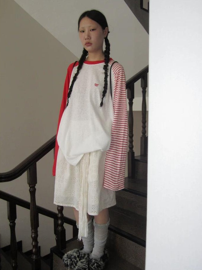 3months | SUMMER STRIPED T-SHIRT WITH SHEER SLEEVES【ID:TN00042】