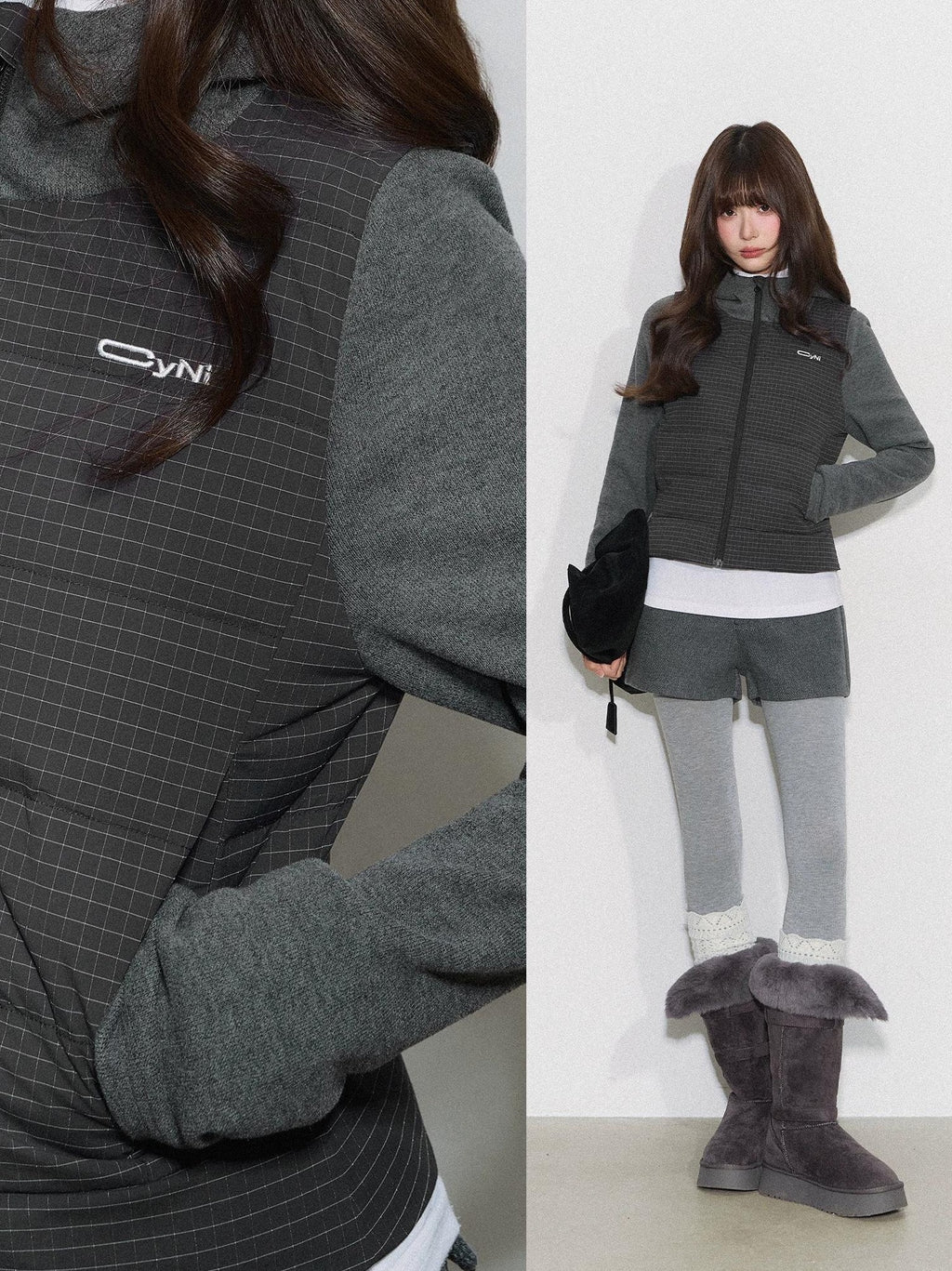 THELIGHT | PLAID SPLICE HOODED JACKET【ID:TN00094】