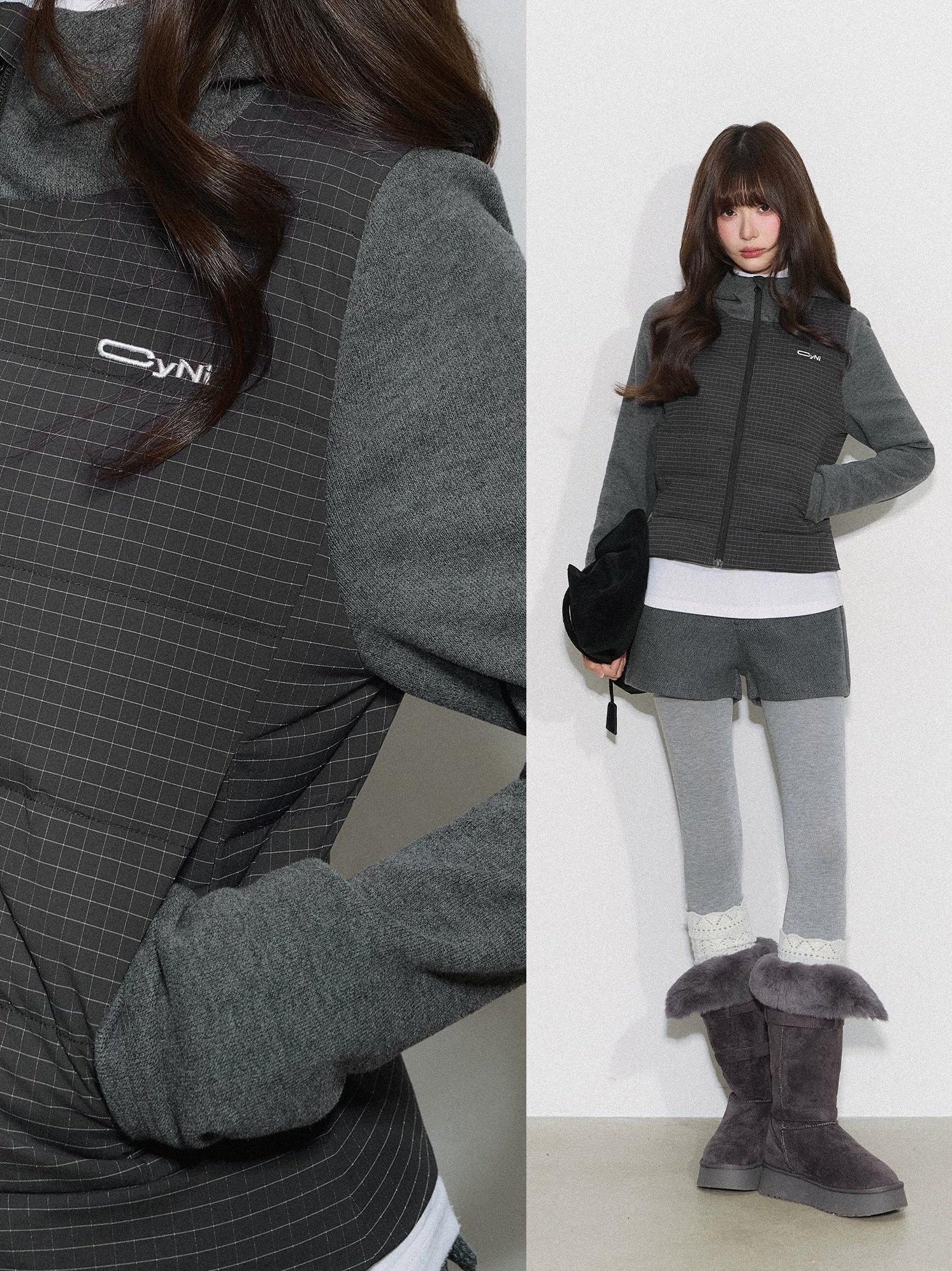 THELIGHT | PLAID SPLICE HOODED JACKET【ID:TN00094】