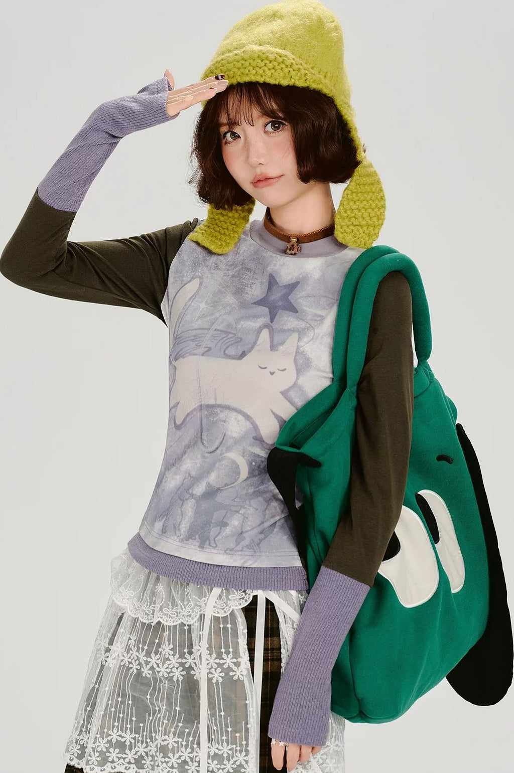 Girlyhalo |  RETRO CARTOON SPLICED LONG SLEEVE T-SHIRT【ID:TN00014】