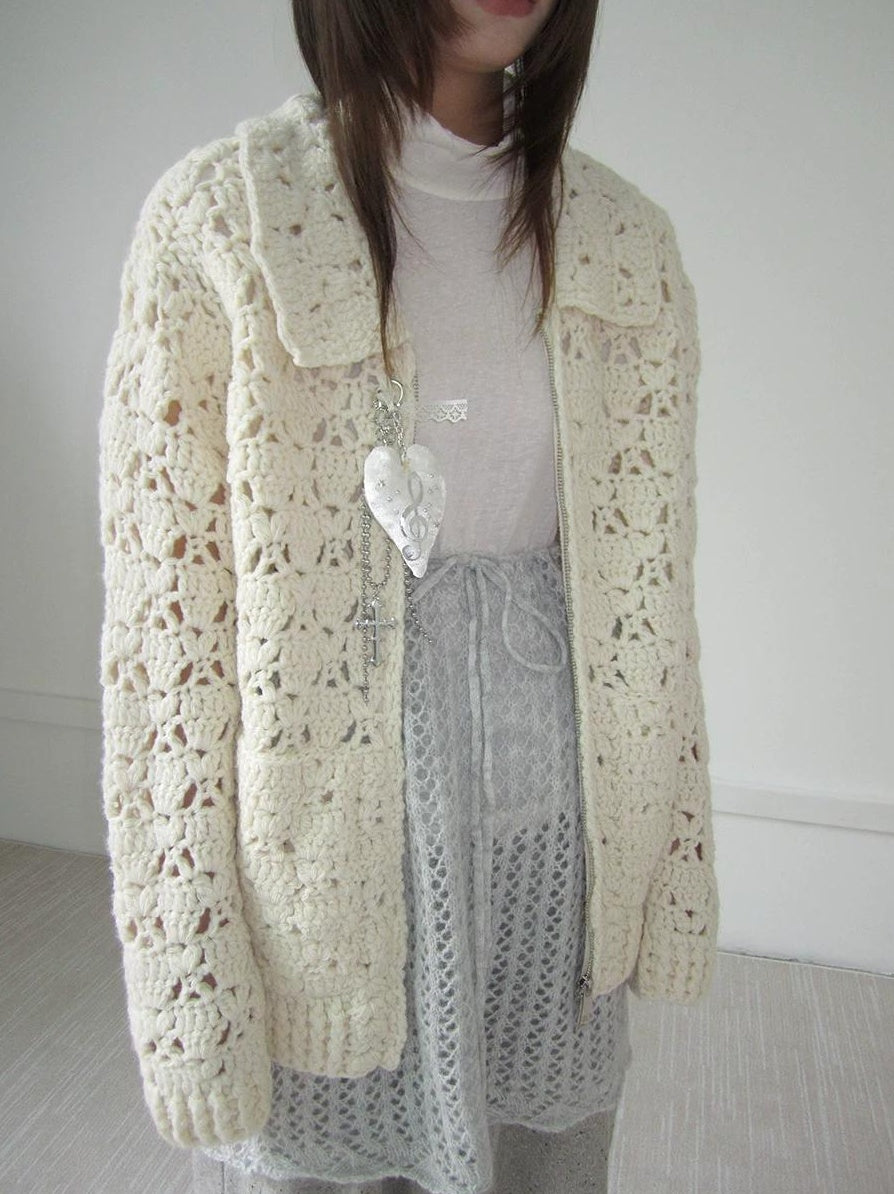 3months | HOLLOW ZIP KNITTED CARDIGAN【ID:TN00039】