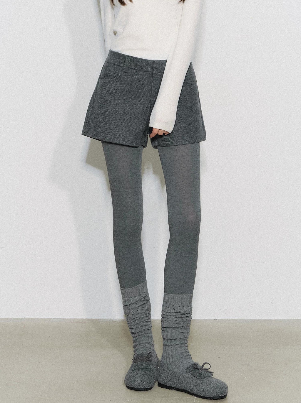 THELIGHT | GRAY TWEED HIGH-WAISTED PANTS【ID:TN00090】