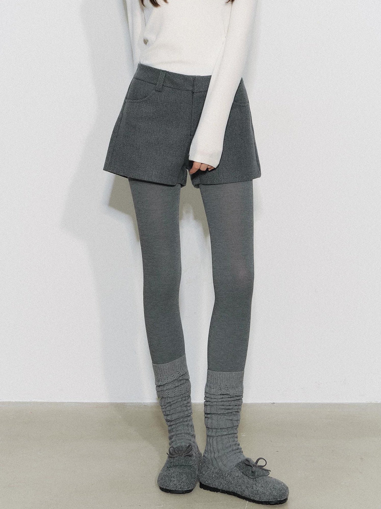 THELIGHT | GRAY TWEED HIGH-WAISTED PANTS【ID:TN00090】