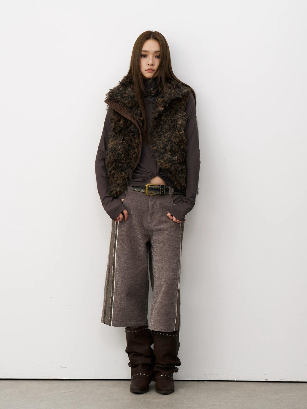 THELIGHT | PLUSH VELVET SPLICING VEST【ID:TN00117】