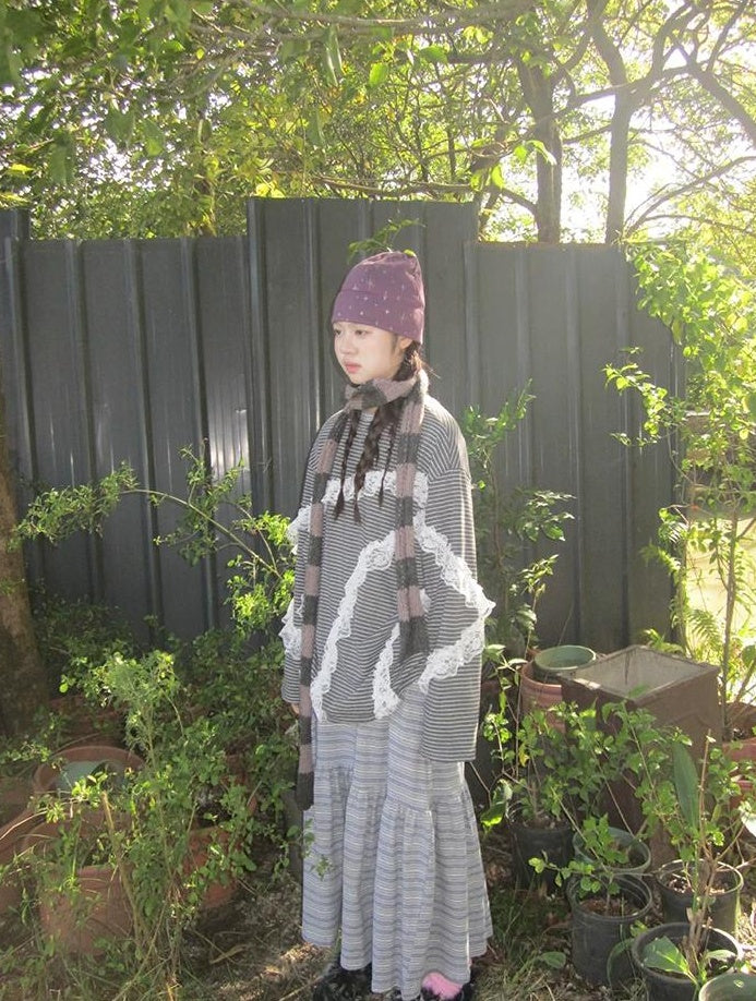 3months | LACE STRIPED LOOSE TOP【ID:TN00040】