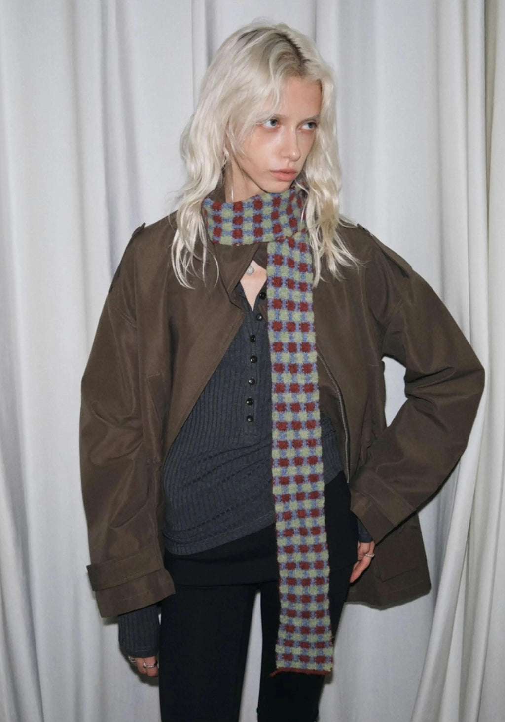 TRIA SELECT | PLAID COLOR BLOCK SCARF【ID:TN00080】