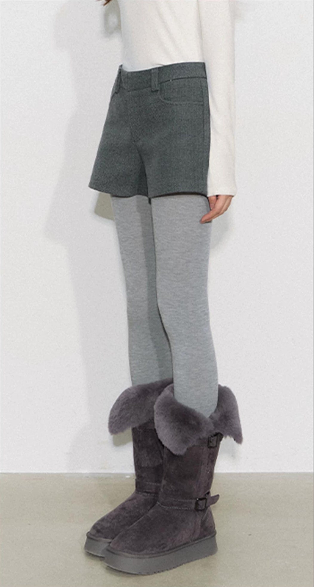 THELIGHT | GRAY TWEED HIGH-WAISTED PANTS【ID:TN00090】
