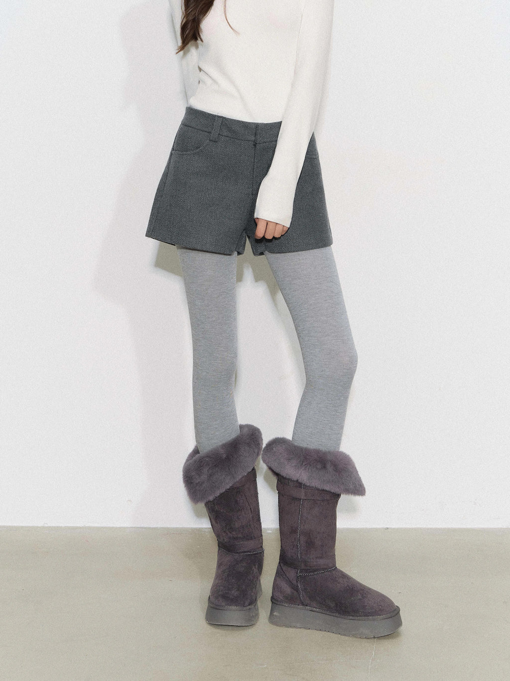 THELIGHT | GRAY TWEED HIGH-WAISTED PANTS【ID:TN00090】