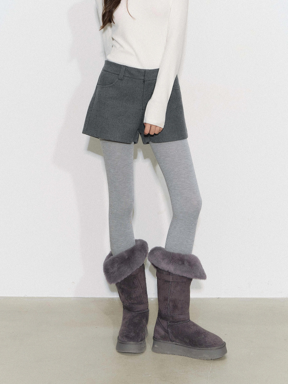 THELIGHT | GRAY TWEED HIGH-WAISTED PANTS【ID:TN00090】