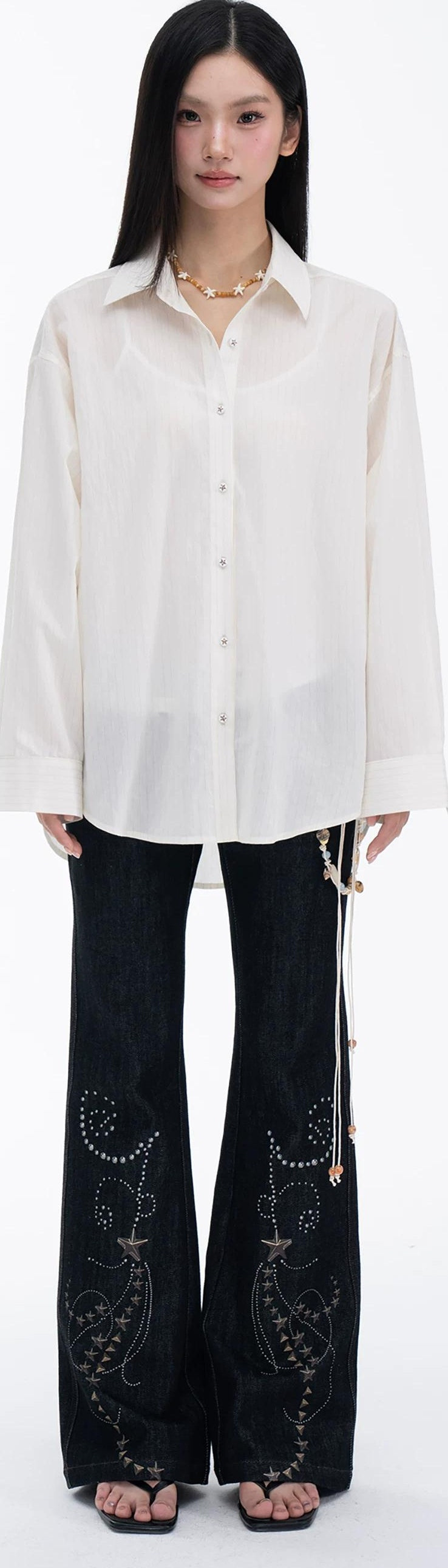 THELIGHT | SLEEK STRIPE DRILLED LONG SLEEVE SHIRT【ID:TN00113】