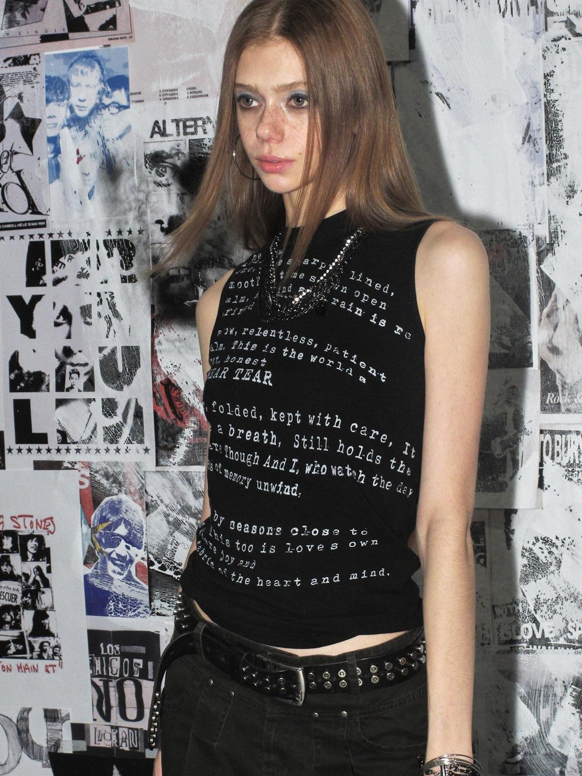 Black High Neck Distressed Letter Print Slim Women'S Cotton Tank Tops