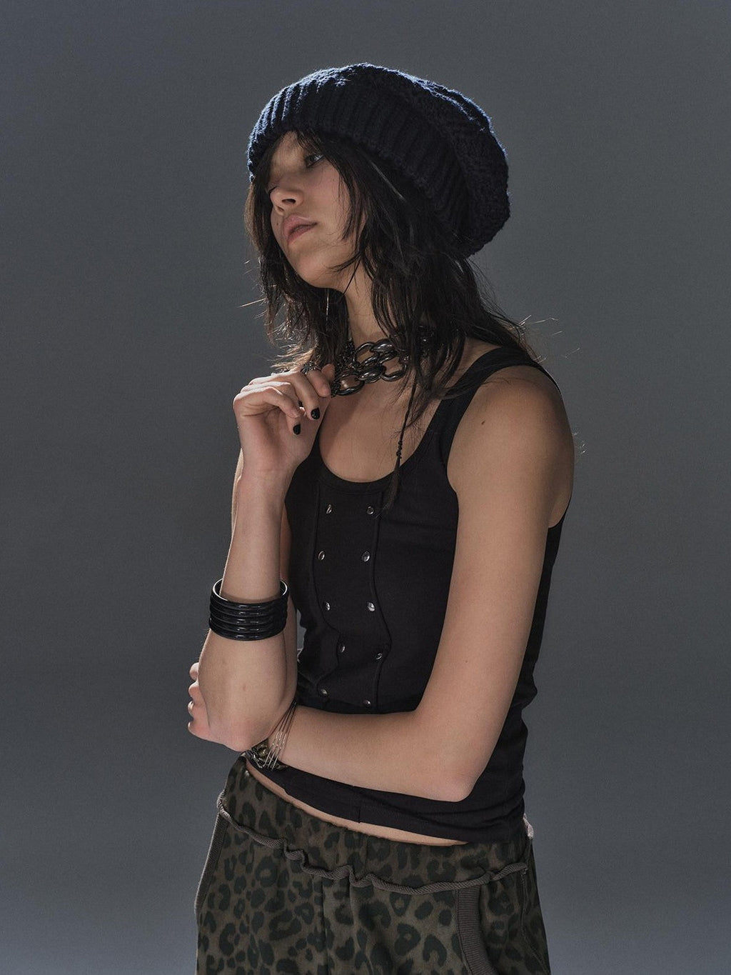 Black Rhinestone Frayed Edge Street Punk Stretch Women'S Cotton Blend Tank Tops