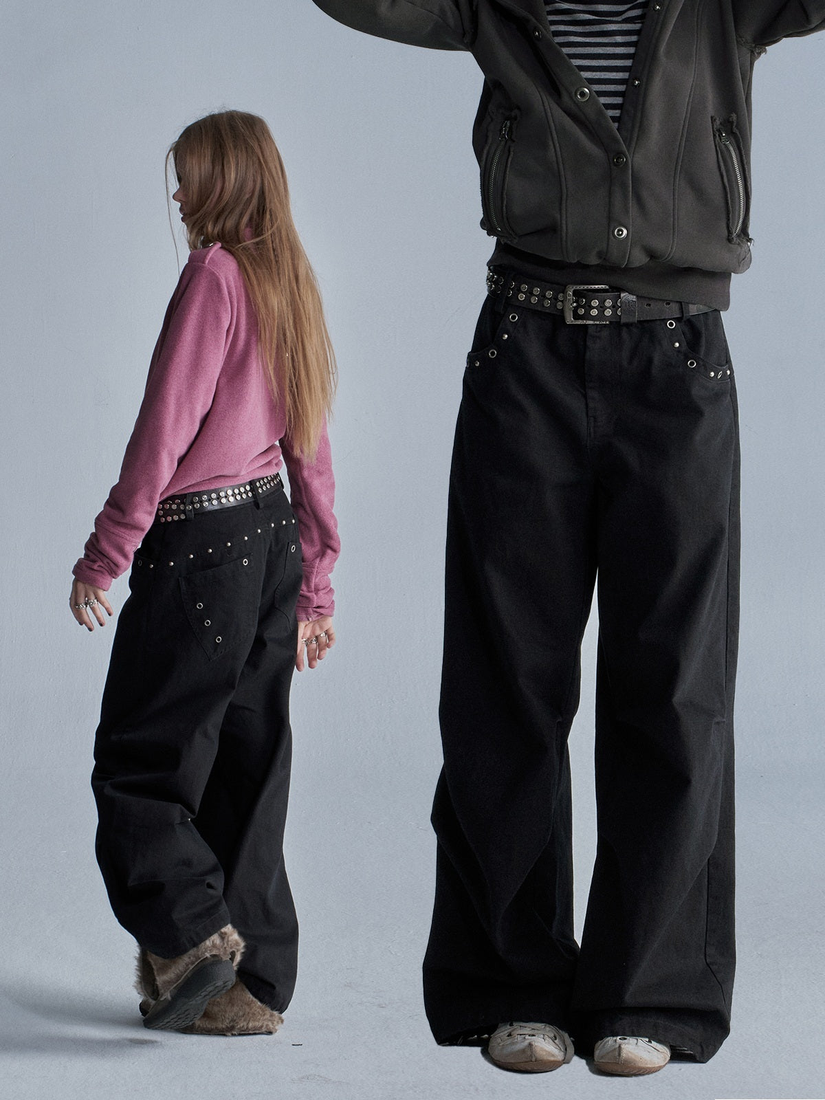 Camouflage Studded Pocket Split Wash Streetwear Women's Cotton Wide-leg Pants