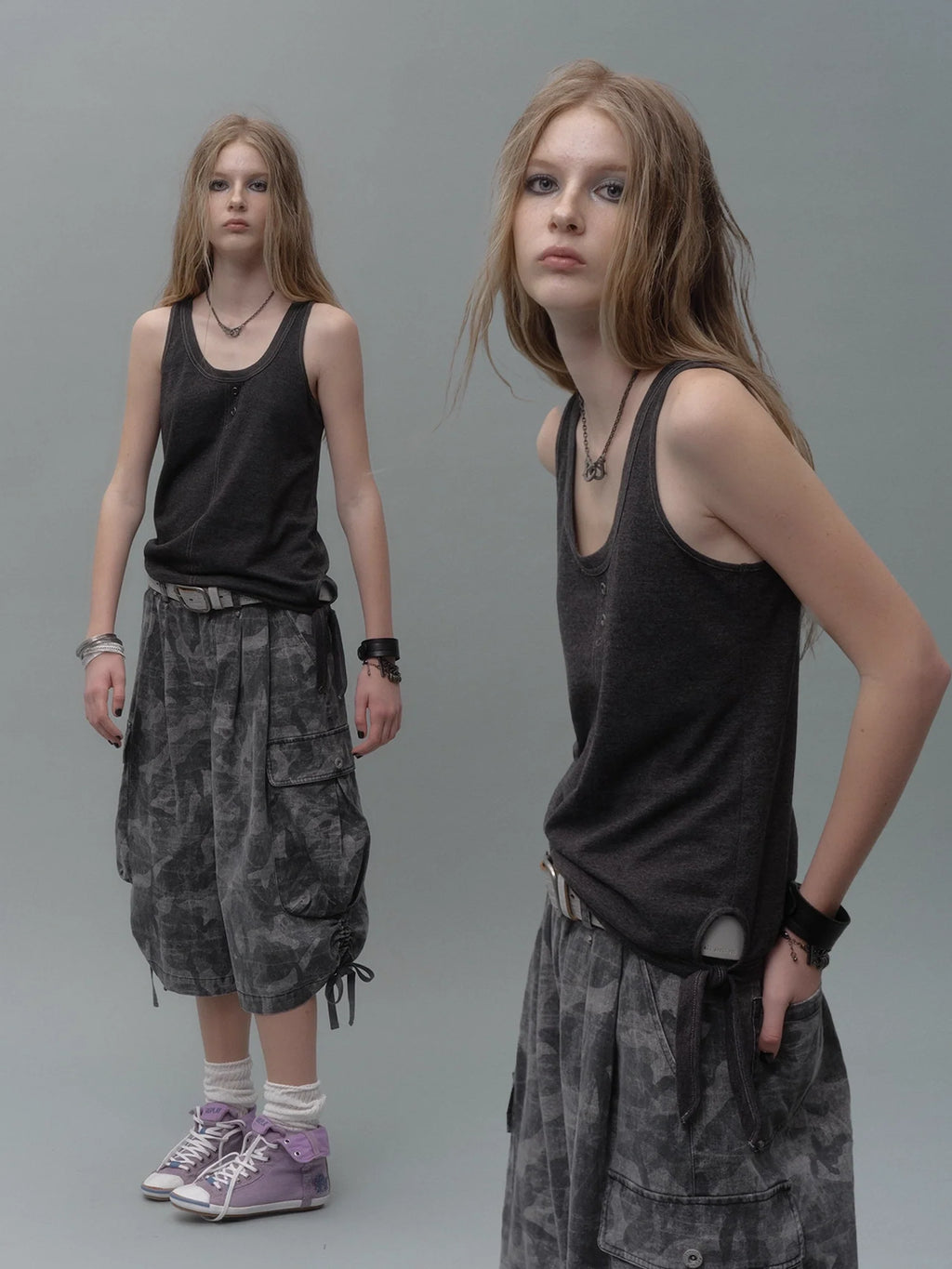 Contrast Stitch Tie Front Relaxed Tank