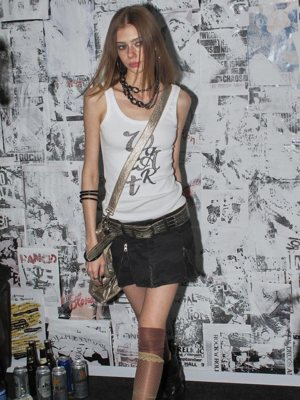 Dark Gray Camo Multi Zipper Studded Pleated Low Waist Women'S Cotton Mini Skirts