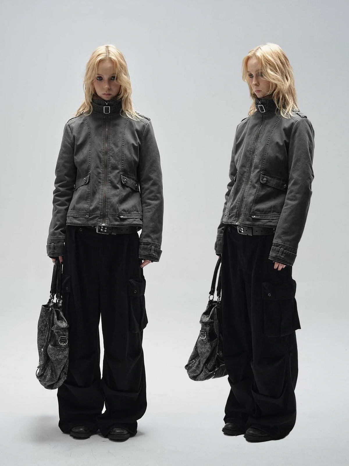 Detachable Fur Collar Quilted Cotton Washed Jacket