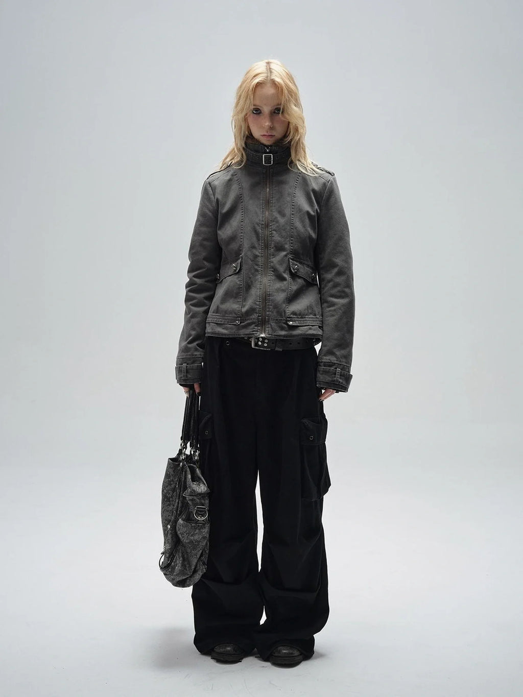 Detachable Fur Collar Quilted Cotton Washed Jacket