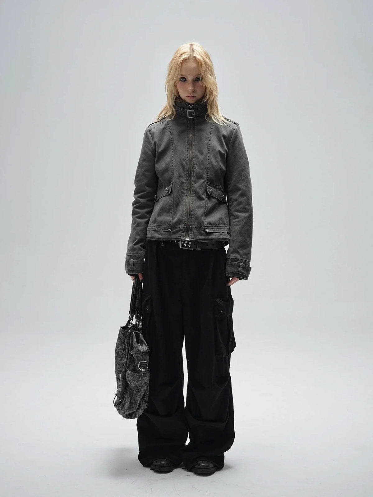 Detachable Fur Collar Quilted Cotton Washed Jacket