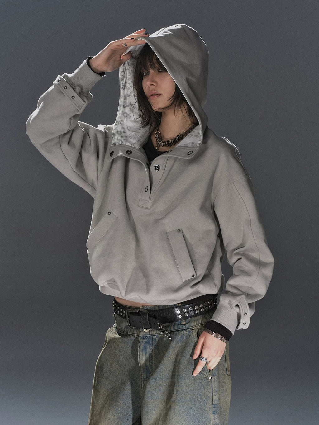 Double Layer Leopard Cropped Oversized Punk Hooded Cotton Pocket Women Hoodies