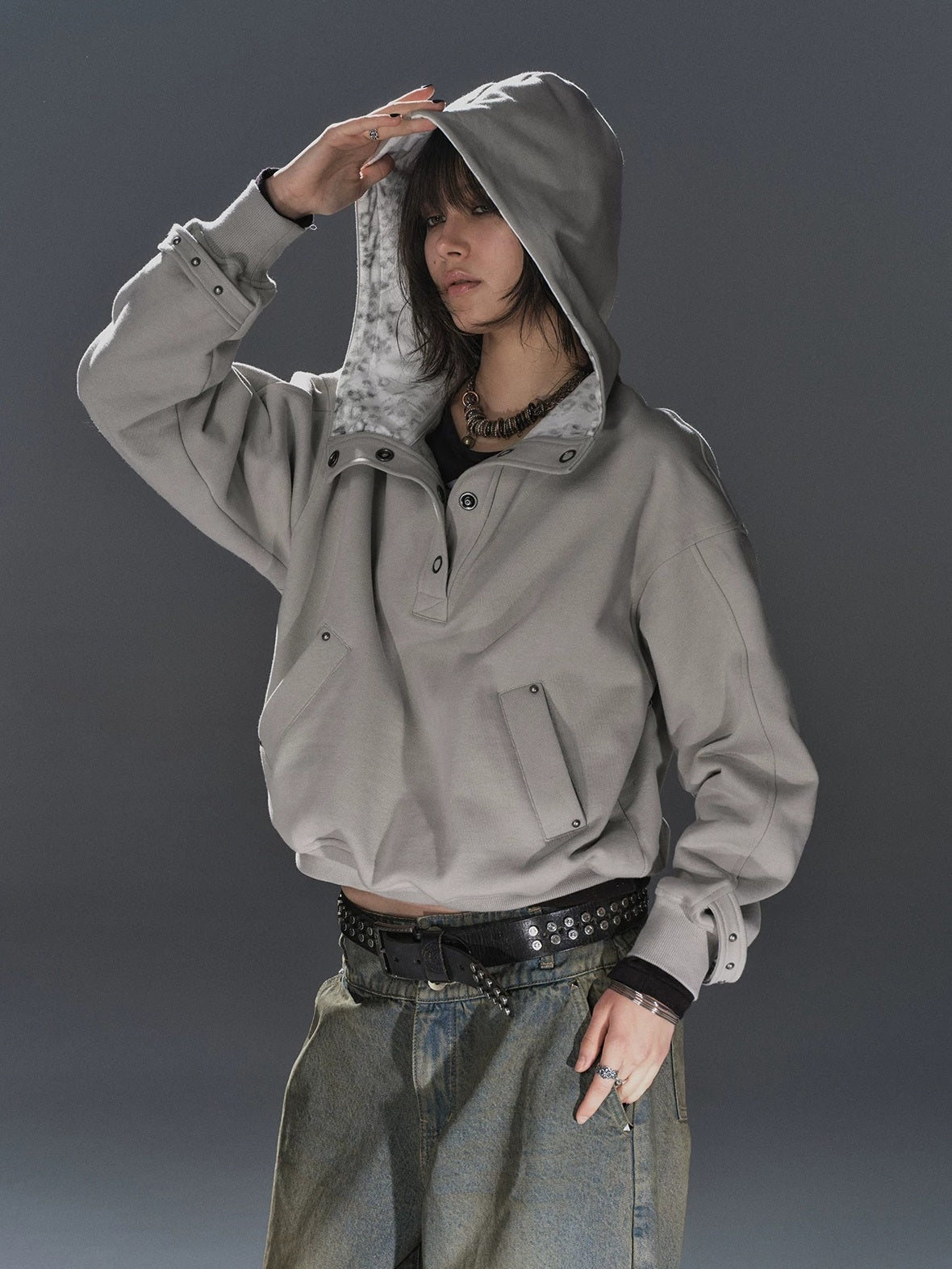 Double Layer Leopard Cropped Oversized Punk Hooded Cotton Pocket Women Hoodies