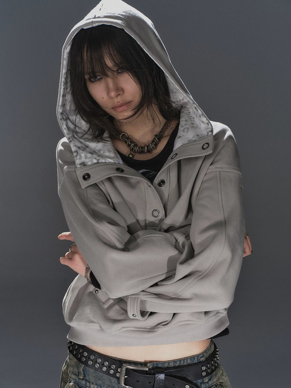 Double Layer Leopard Cropped Oversized Punk Hooded Cotton Pocket Women Hoodies