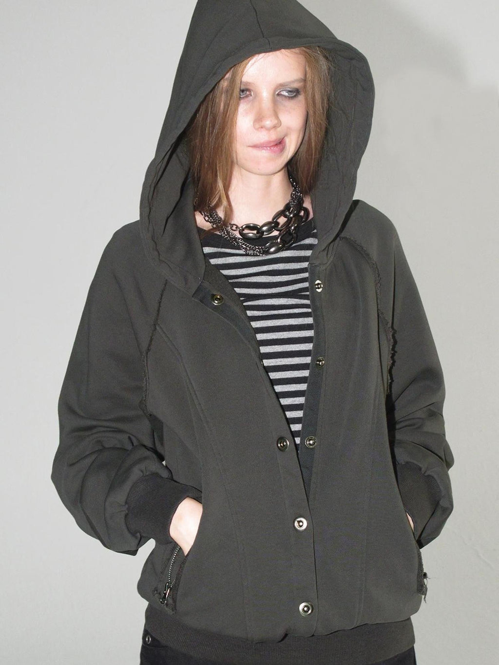 Raw Edge Raglan Sleeve Washed Loose Fit Women's Cotton Zip-up Hoodies