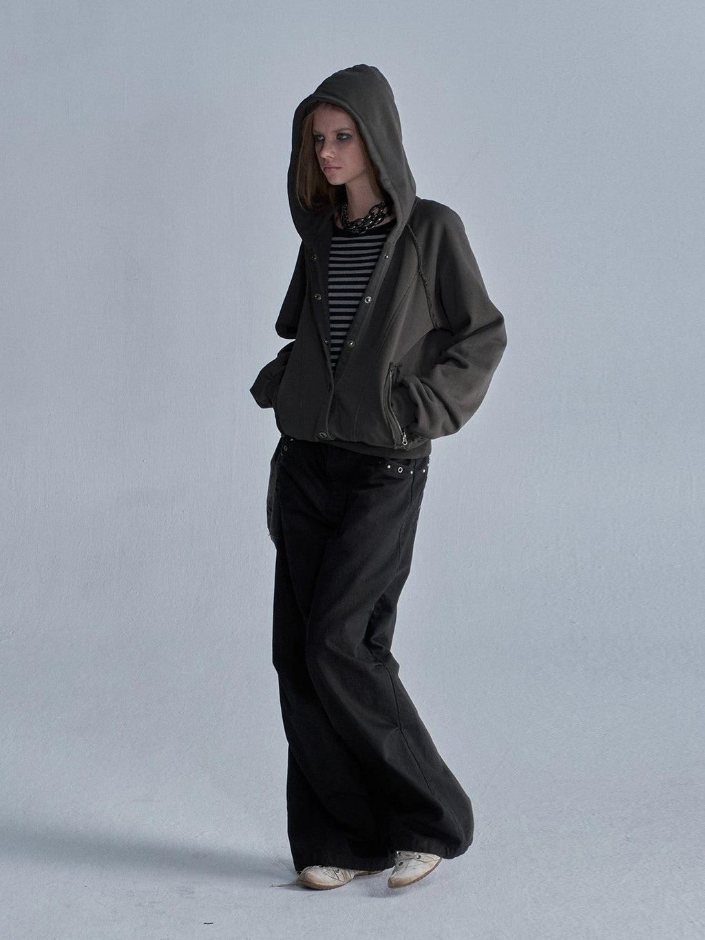 Raw Edge Raglan Sleeve Washed Loose Fit Women's Cotton Zip-up Hoodies