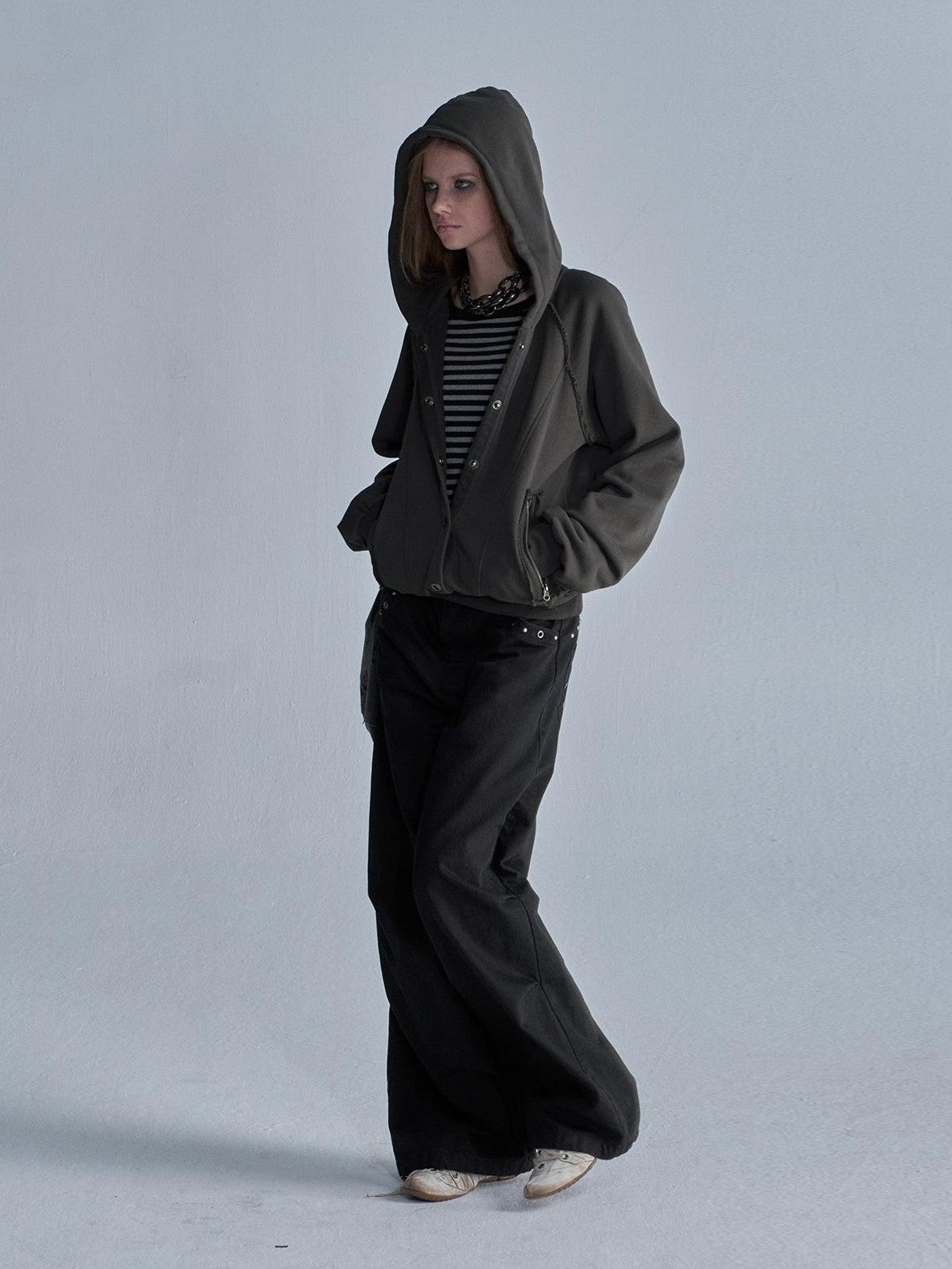 Raw Edge Raglan Sleeve Washed Loose Fit Women's Cotton Zip-up Hoodies