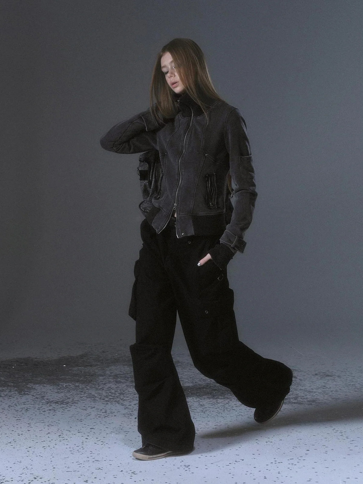 Vintage Wash Zip Up Cropped Hoodie