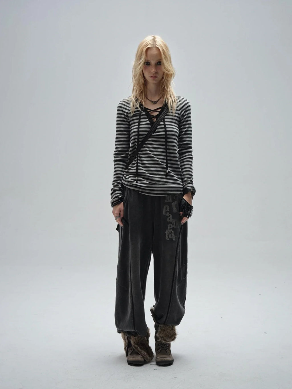 Wear And Tear Frayed Print Relaxed Washed Punk Cargo Pants
