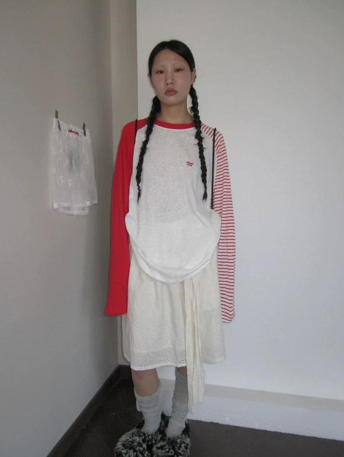 3months | SUMMER STRIPED T-SHIRT WITH SHEER SLEEVES【ID:TN00042】