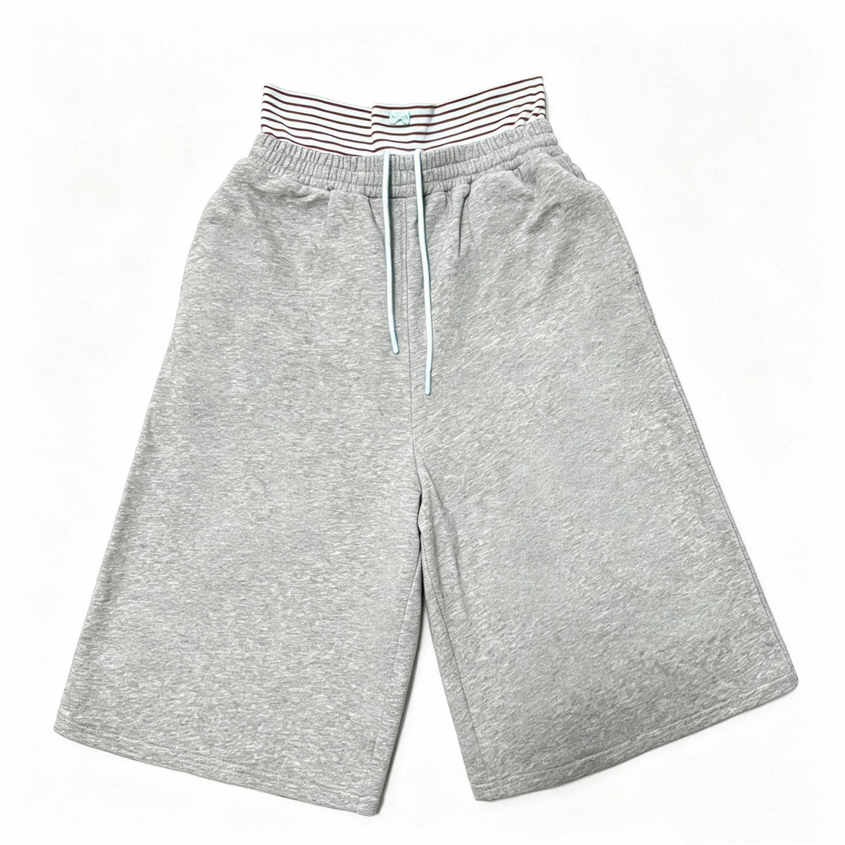 Asymmetric Colorblock Striped Faux Layered Women's Cotton Capri Pants