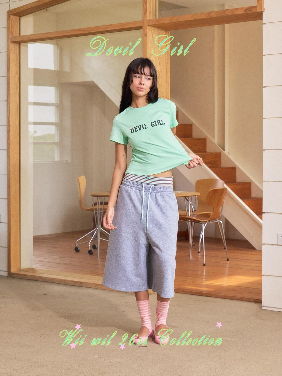 Asymmetric Colorblock Striped Faux Layered Women's Cotton Capri Pants