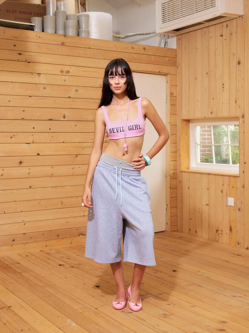 Asymmetric Colorblock Striped Faux Layered Women's Cotton Capri Pants