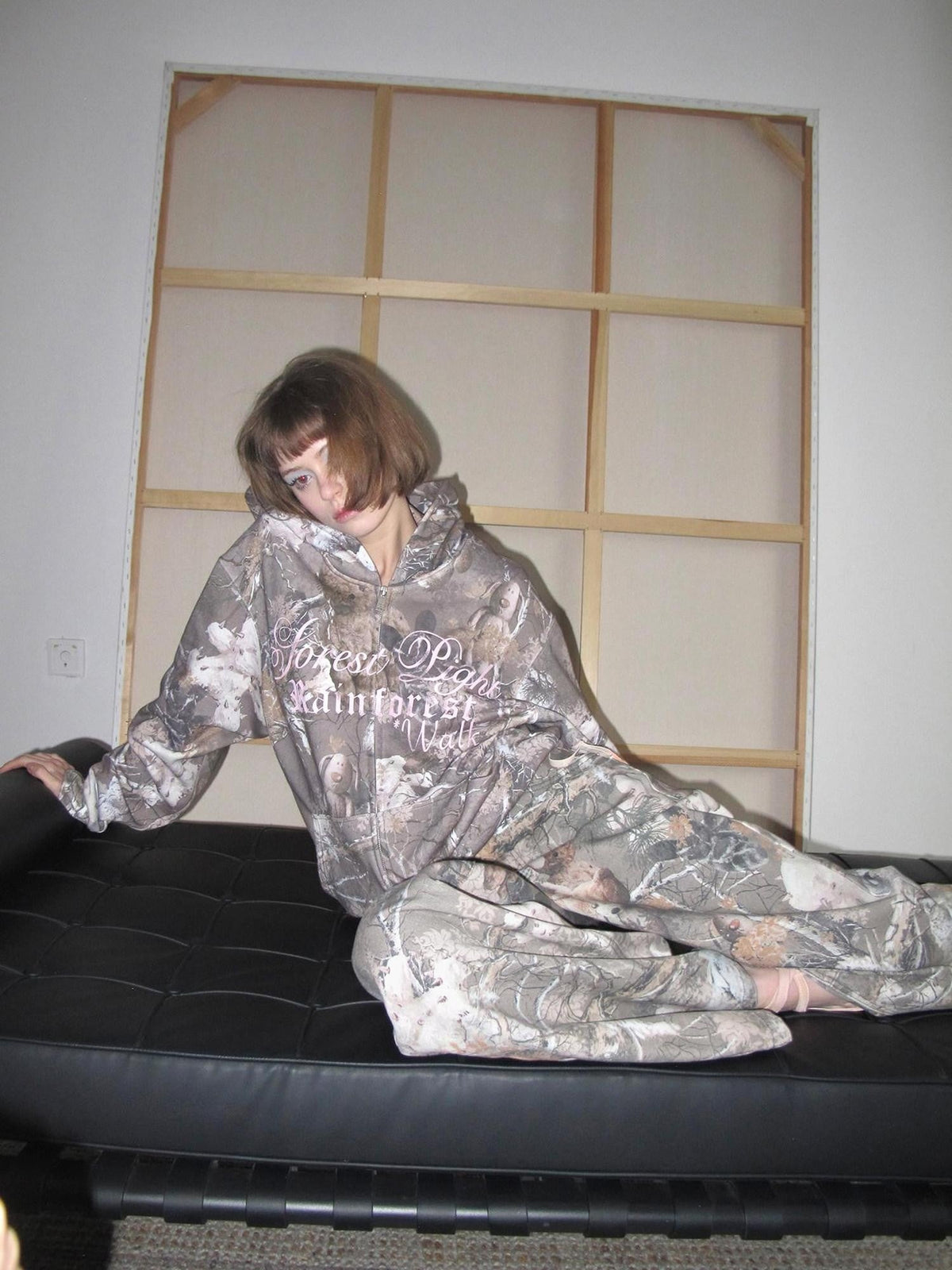 Cropped Camo Bear Print Lettering Women's Cotton Zip-up Hoodies