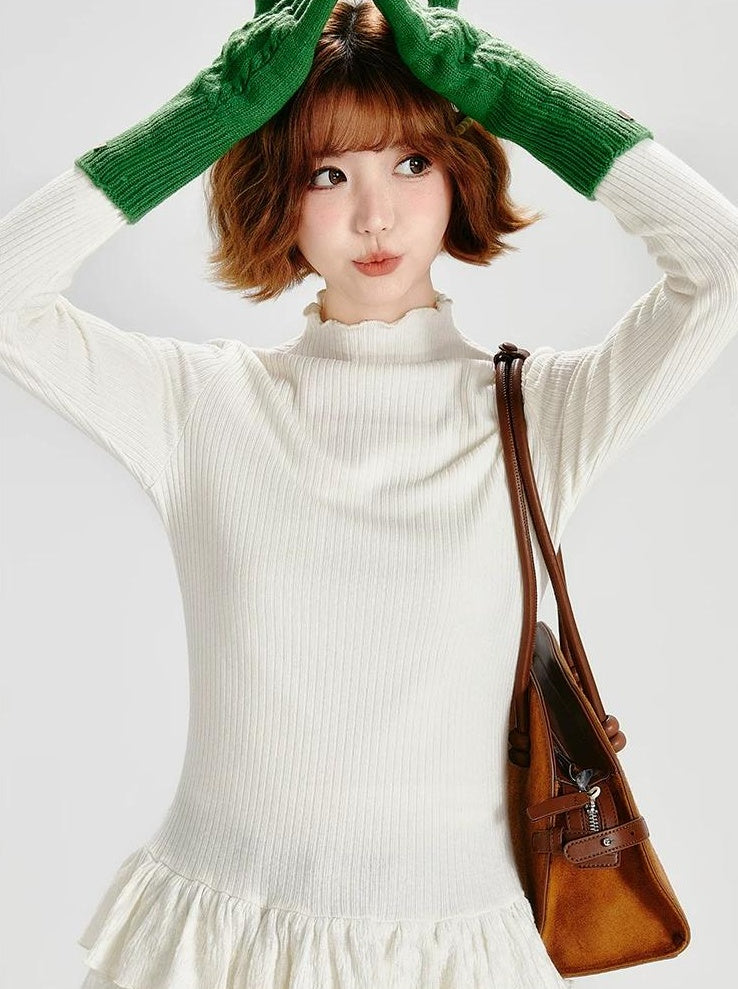 Girlyhalo |  LACE LAYERED HIGH-NECK T-SHIRT【ID:TN00010】