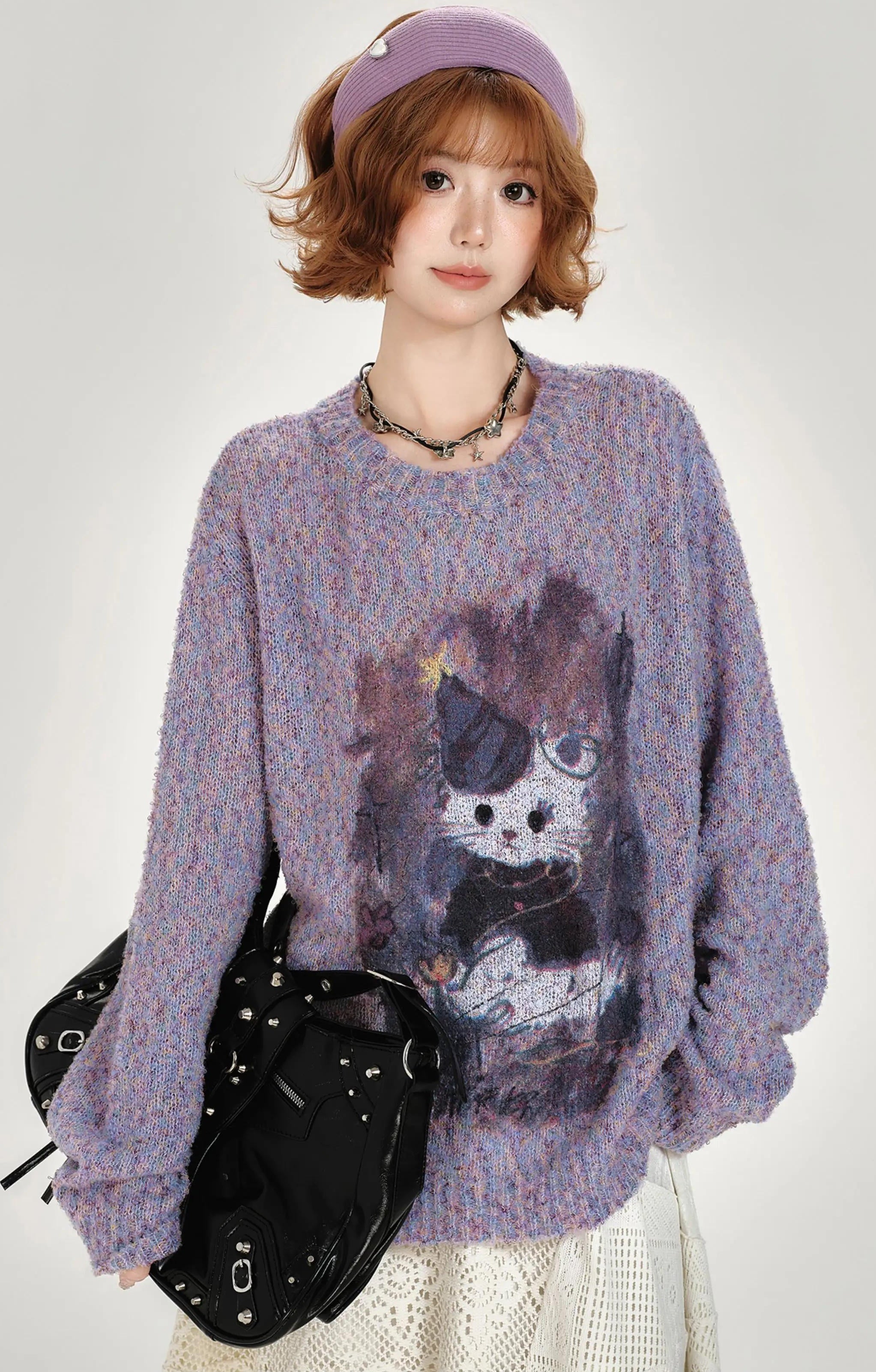 Girlyhalo |  RETRO PRINTED KNITTED SWEATER【ID:TN00008】