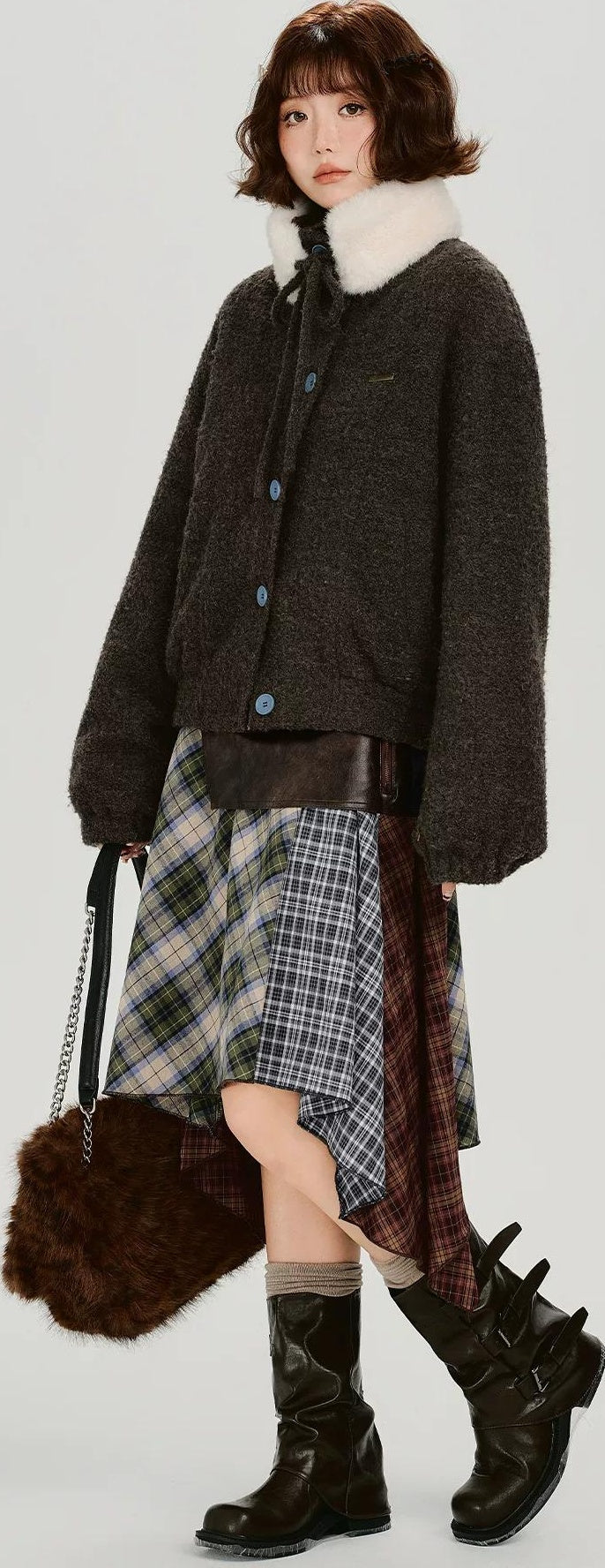 Girlyhalo |  RETRO FUR COLLAR TWEED JACKET【ID:TN00012】
