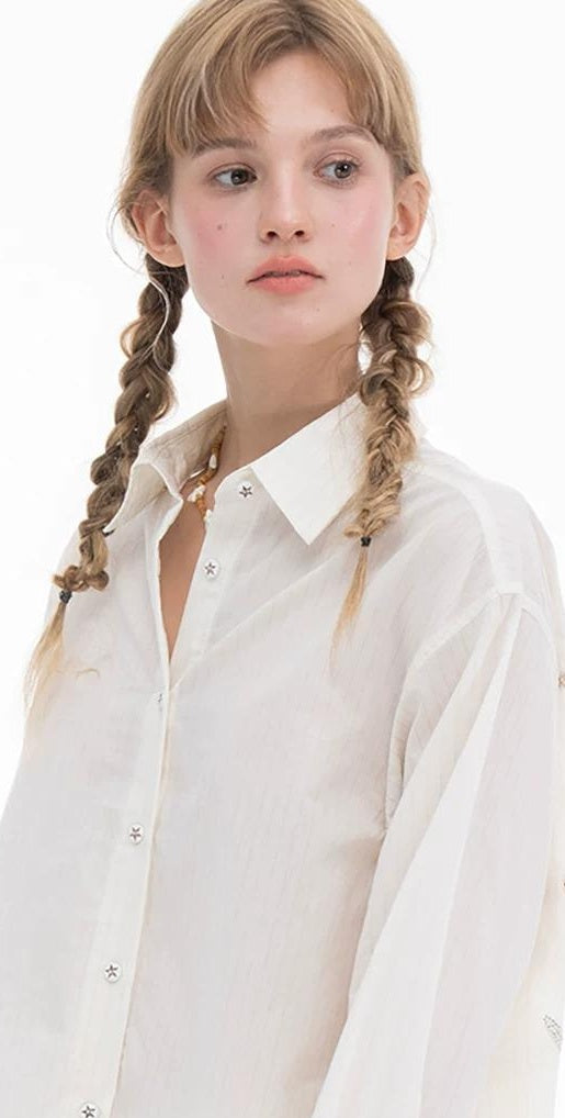 THELIGHT | SLEEK STRIPE DRILLED LONG SLEEVE SHIRT【ID:TN00113】