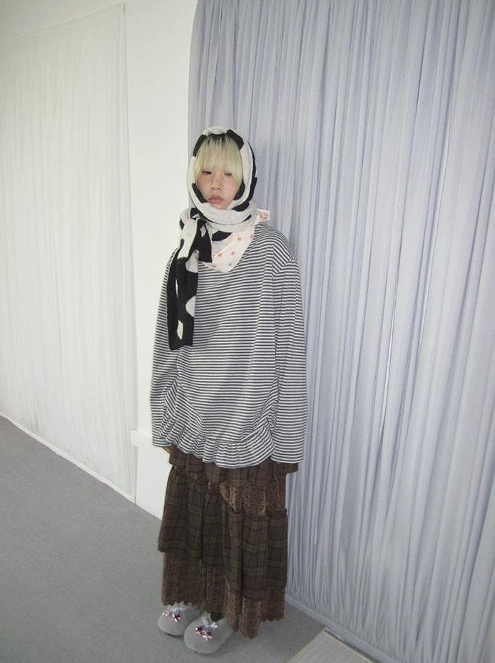 3months | PLAID LACE MAXI SKIRT【ID:TN00051】